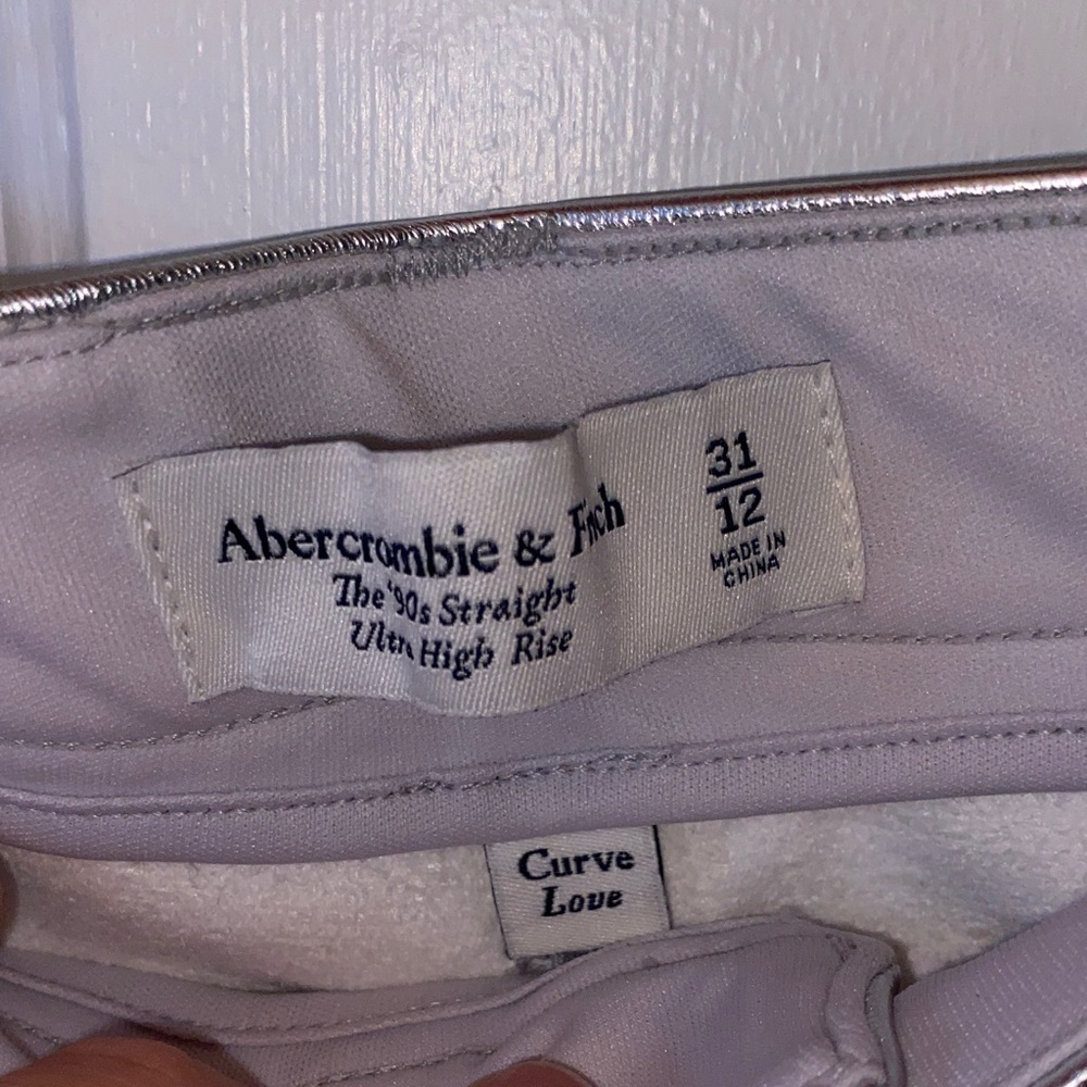 Abercrombie & Fitch Silver Faux Leather Straight Leg Pants - Picture 3 of 4